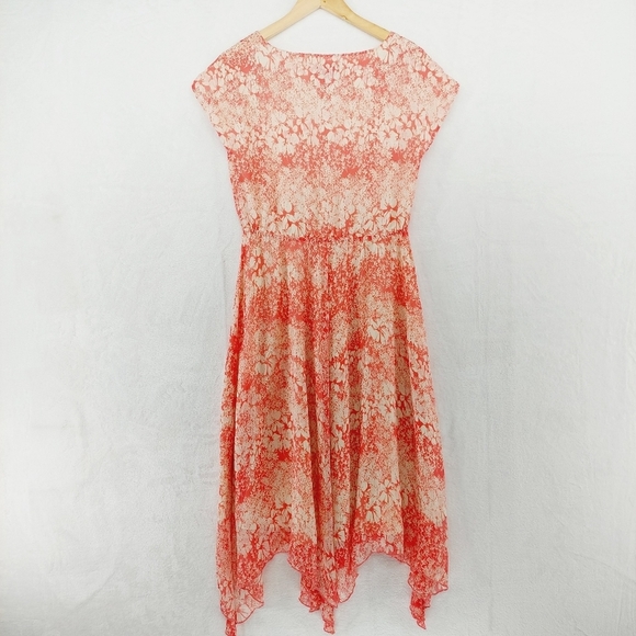 Sundance Avonlea Crinkle Silk Floral Coral Cottage Core Midi Dress P1788 - Picture 8 of 9